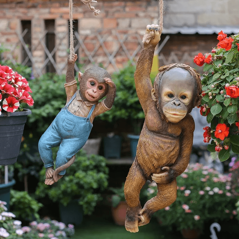 Realistic Monkey Chimp Hanging Rope Garden Ornament Outdoor Resin Statue Sculpture Decor For Trees  7