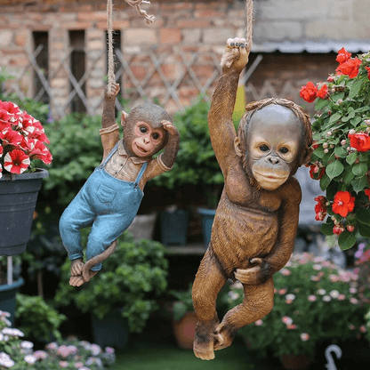 Realistic Monkey Chimp Hanging Rope Garden Ornament Outdoor Resin Statue Sculpture Decor For Trees  7