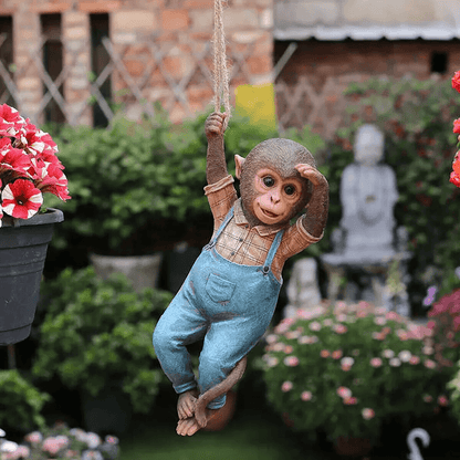 Realistic Monkey Chimp Hanging Rope Garden Ornament Outdoor Resin Statue Sculpture Decor For Trees  8