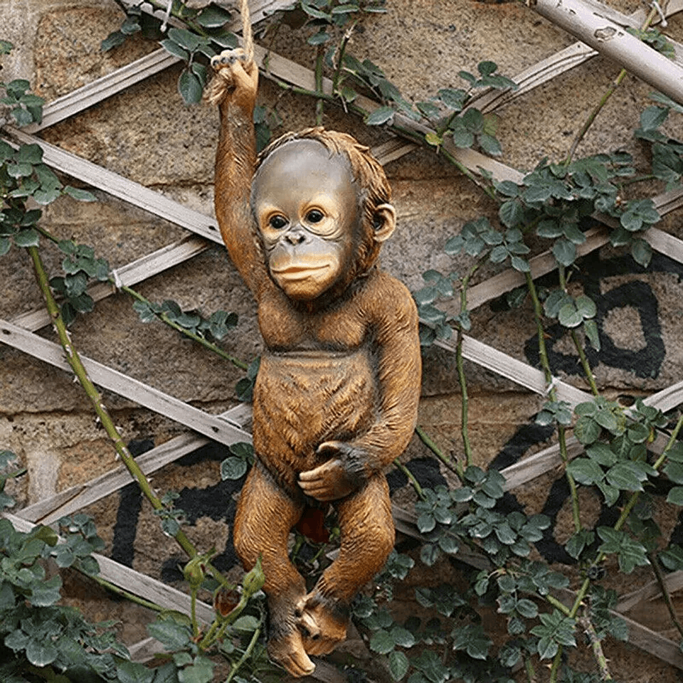 Realistic Monkey Chimp Hanging Rope Garden Ornament Outdoor Resin Statue Sculpture Decor For Trees  10