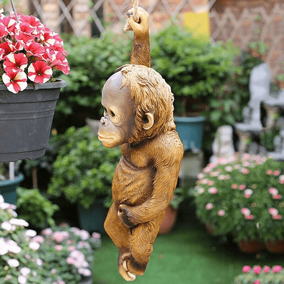 Realistic Monkey Chimp Hanging Rope Garden Ornament Outdoor Resin Statue Sculpture Decor For Trees  11