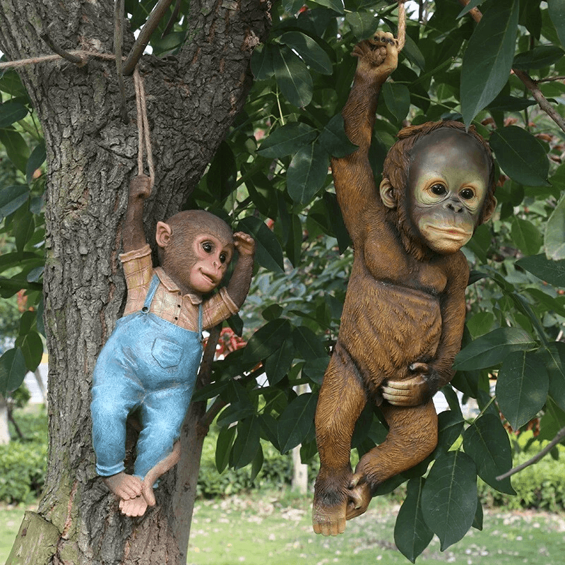 Realistic Monkey Chimp Hanging Rope Garden Ornament Outdoor Resin Statue Sculpture Decor For Trees  1