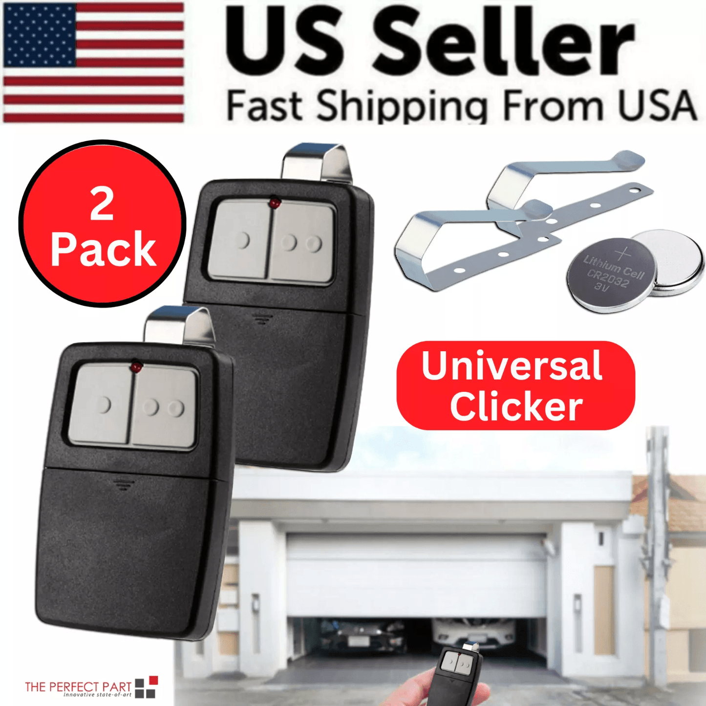 2 Pack Universal Garage Door Opener Remote for Clicker Compatible with DIP Switch & Multi-Code Gate Systems