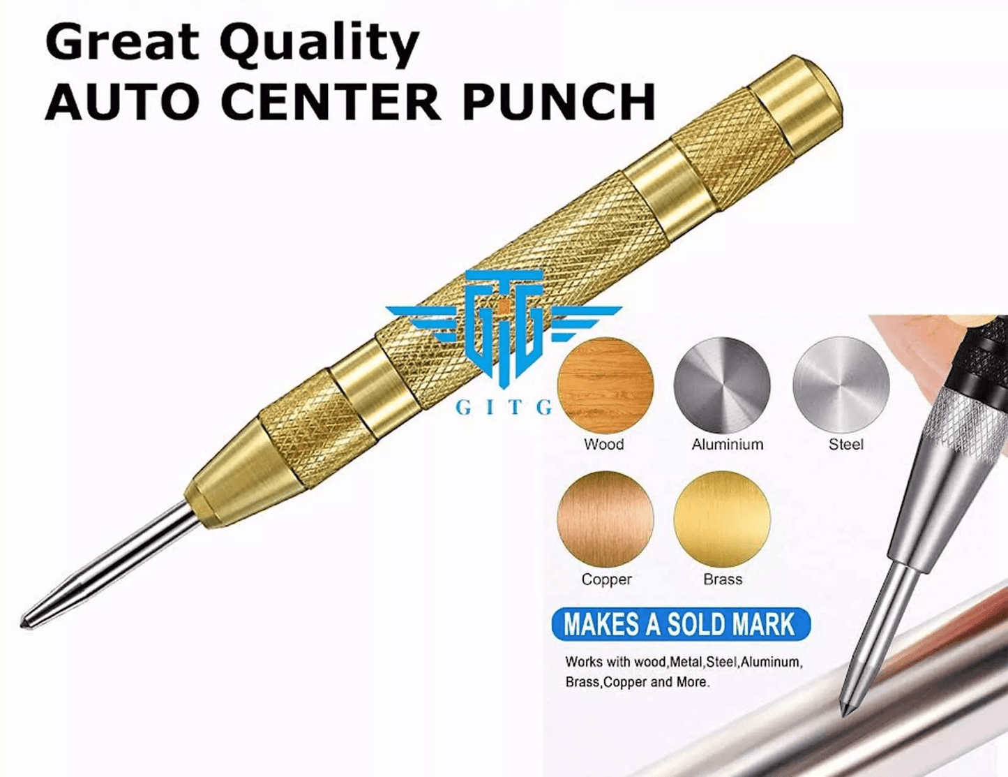 Automatic Center Punch Tool, Adjustable Spring Loaded Super Strong Metal Drill Marker for Precision Drilling & DIY