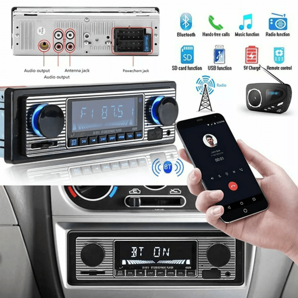 Bluetooth Vintage Car FM Radio MP3 Player USB Classic Stereo Audio Receiver With AUX SD Slot Remote 1