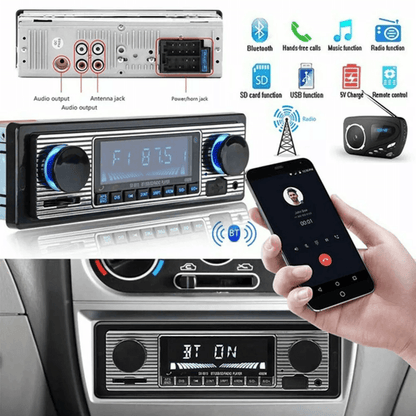 Bluetooth Vintage Car FM Radio MP3 Player USB Classic Stereo Audio Receiver With AUX SD Slot Remote 1