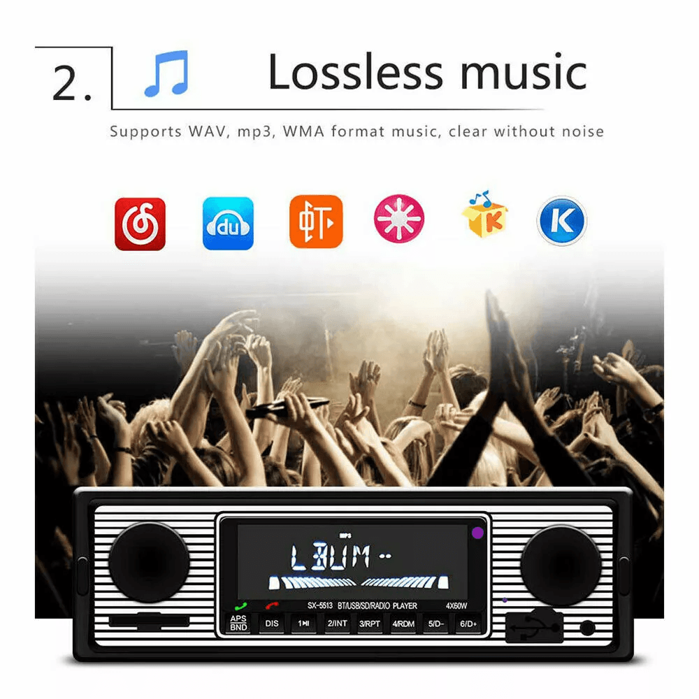 Bluetooth Vintage Car FM Radio MP3 Player USB Classic Stereo Audio Receiver With AUX SD Slot Remote 3