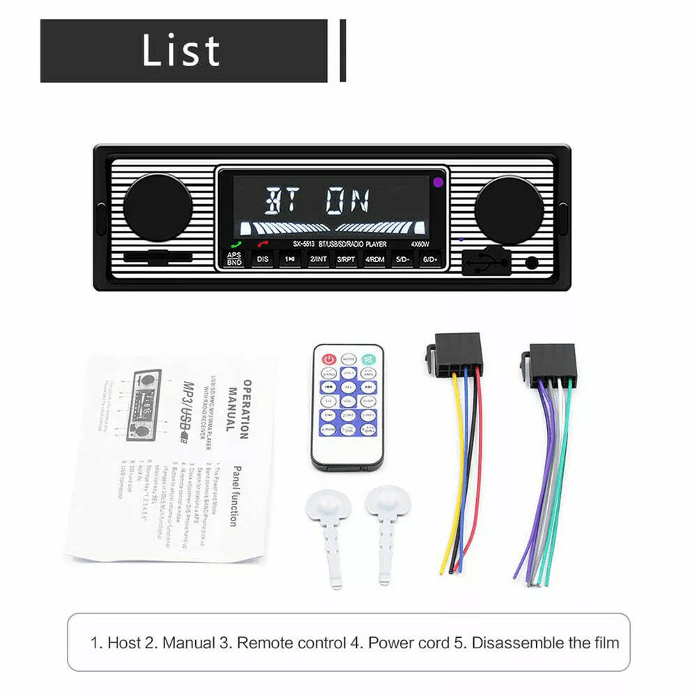 Bluetooth Vintage Car FM Radio MP3 Player USB Classic Stereo Audio Receiver With AUX SD Slot Remote 8