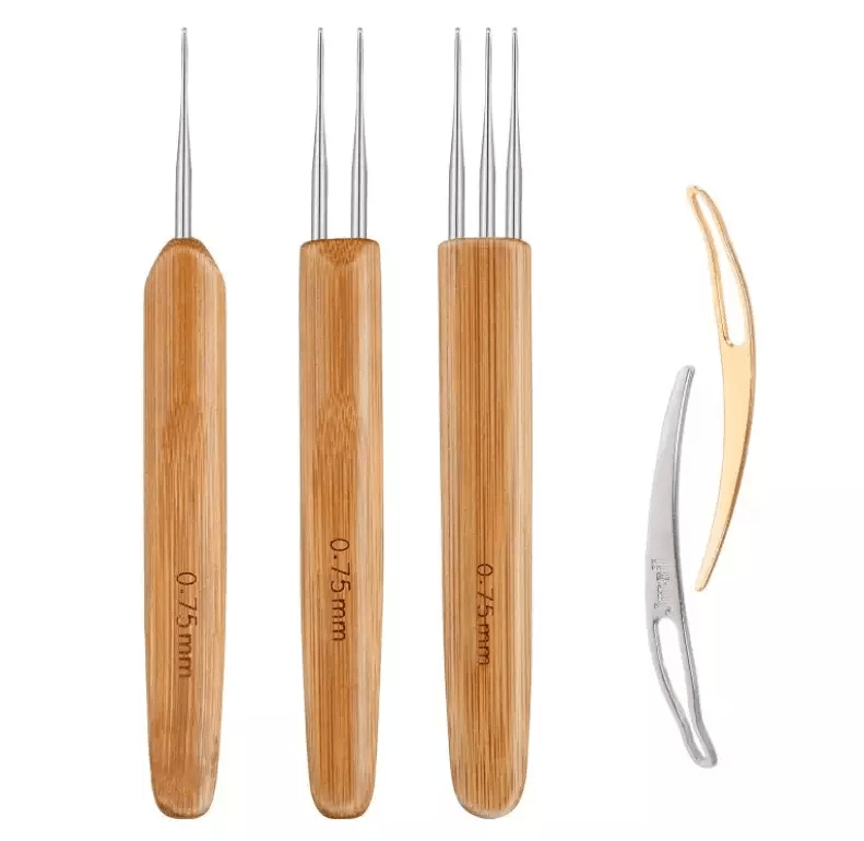 5Pcs DIY Crochet Needle Hook Set For Dreadlocks  Bamboo Handle Hair Braiding  Knitting Tool For Loc 2