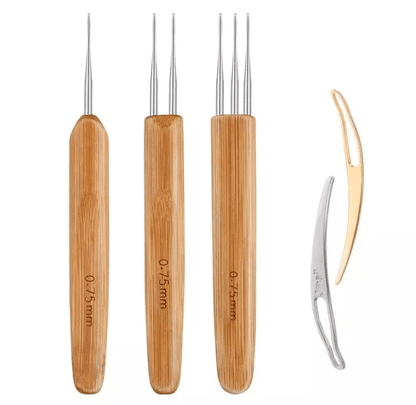 5Pcs DIY Crochet Needle Hook Set For Dreadlocks  Bamboo Handle Hair Braiding  Knitting Tool For Loc 2