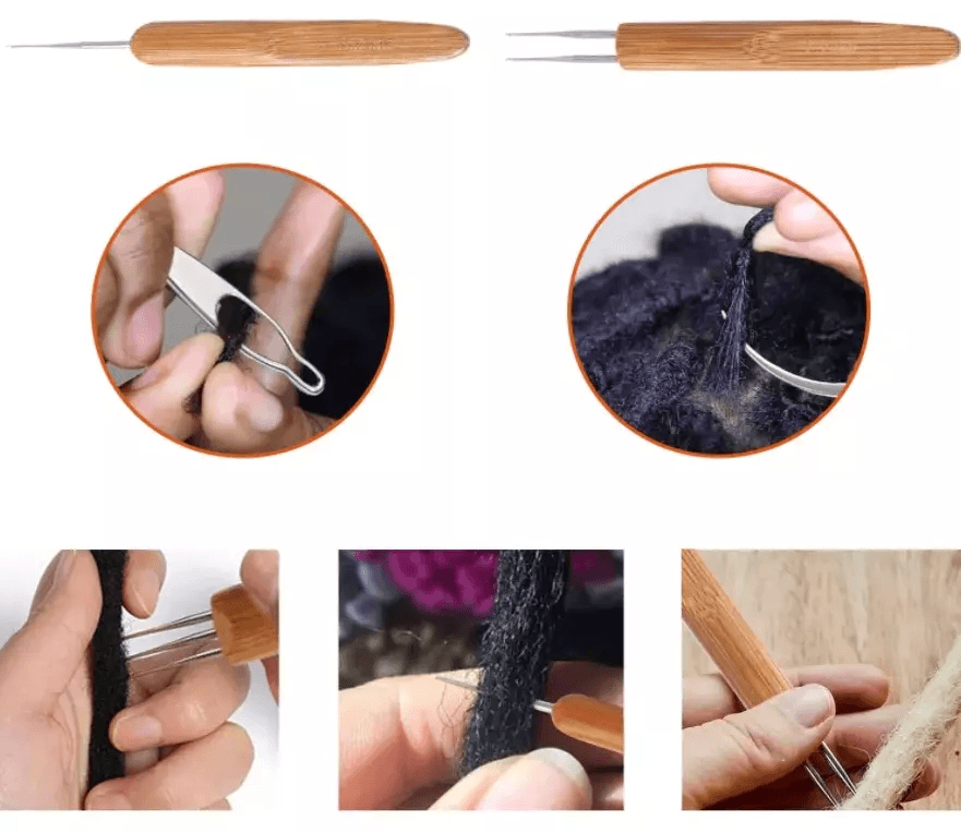 5Pcs DIY Crochet Needle Hook Set For Dreadlocks  Bamboo Handle Hair Braiding  Knitting Tool For Loc 4