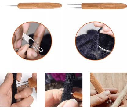 5Pcs DIY Crochet Needle Hook Set For Dreadlocks  Bamboo Handle Hair Braiding  Knitting Tool For Loc 4