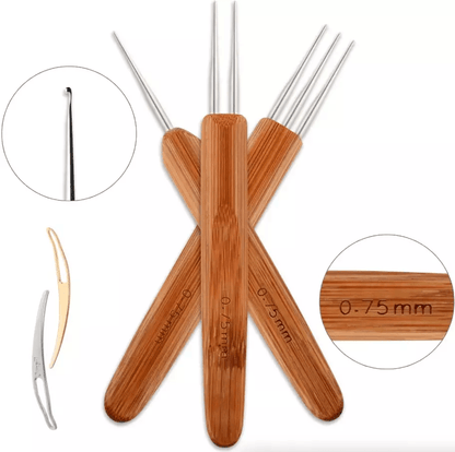 5Pcs DIY Crochet Needle Hook Set For Dreadlocks  Bamboo Handle Hair Braiding  Knitting Tool For Loc 3