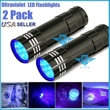 Portable UV Ultra Violet LED Inspection Lamp, 9 LED Blacklight Torch for Fluorescent Ink, Pet Stains, and Leak Detection