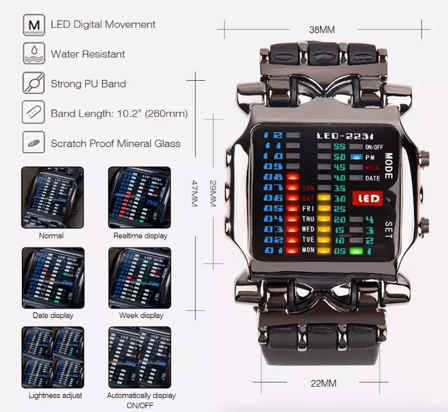 Luxury Mens Digital LED Sports Watch Waterproof Quartz Wristwatch With Date Display 2