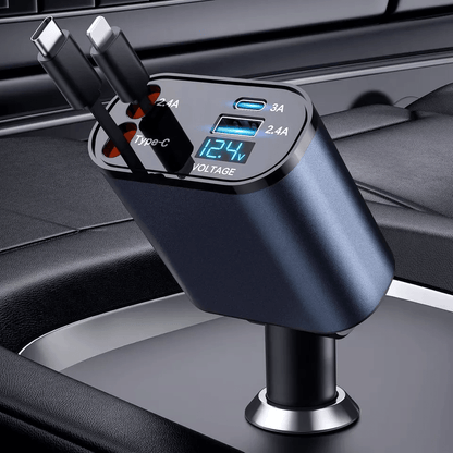 Retractable Car Charger,Fast Charge with USB-C & Lightning Cables