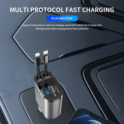 Retractable Car ChargerFast Charge With USBC  Lightning Cables 1