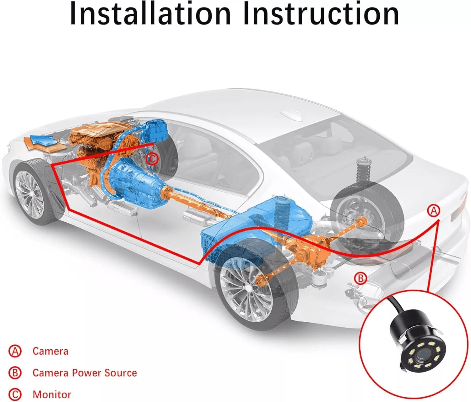 Car Rear View Backup Reverse Camera 140 CMOS HD Waterproof Night Vision With Lights Universal Vehic 4