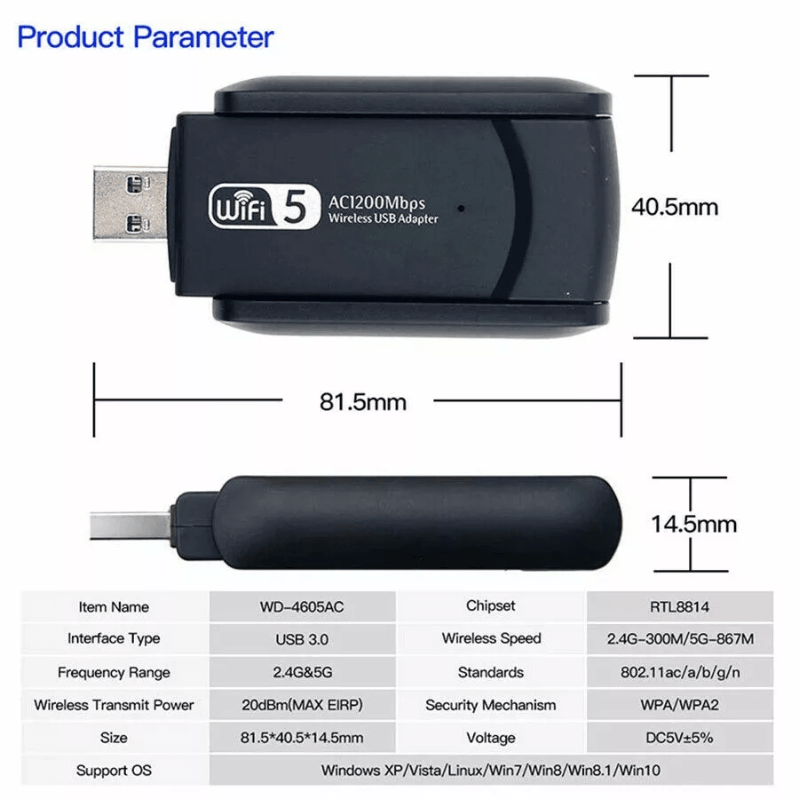 Dual Band USB WiFi Adapter Long Range Wireless Network Dongle With Antennas 3