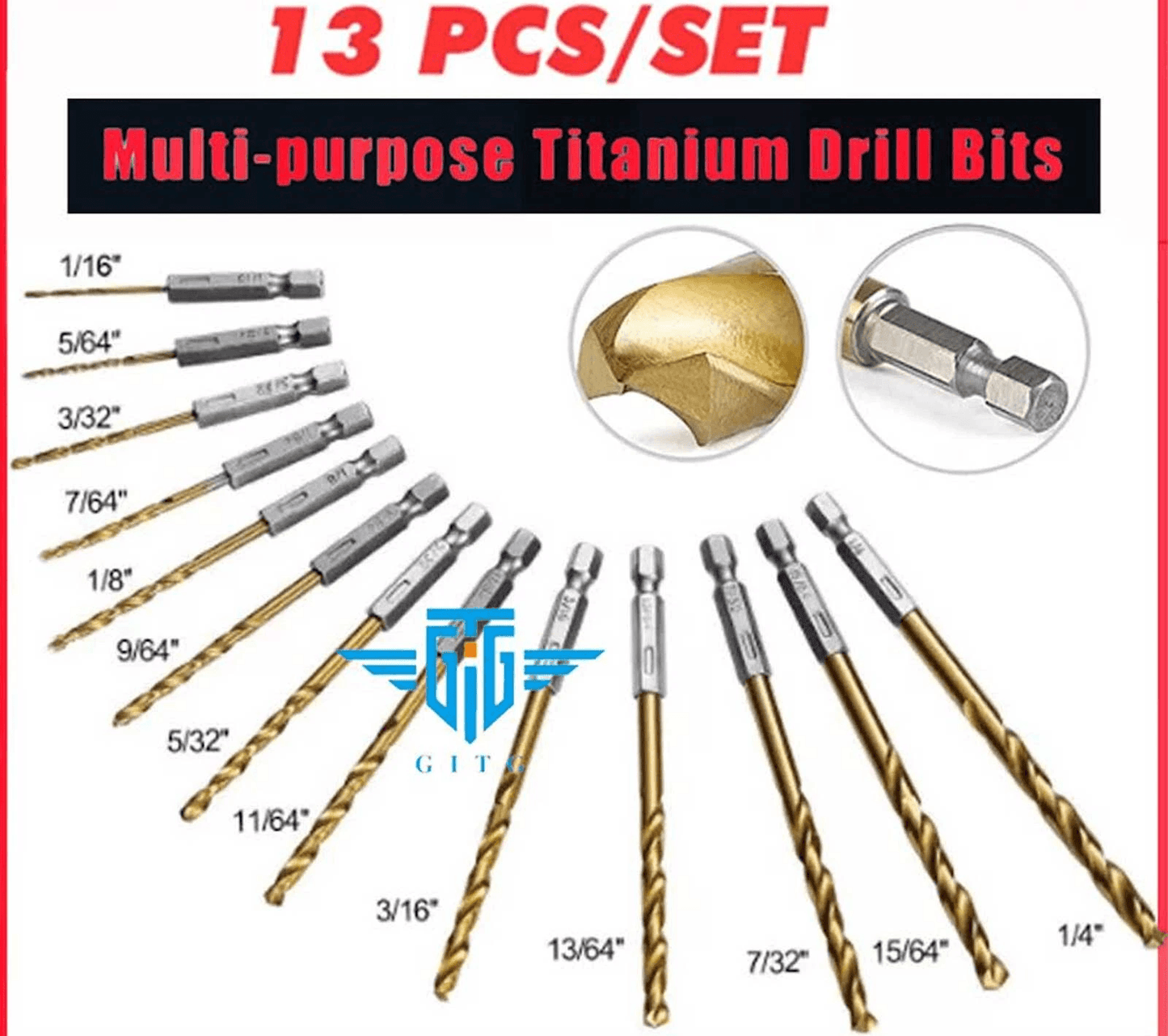 Titanium Coated HSS Twist Drill Bit Set with Quick Release Hex Shank, Precision Metal Drilling Kit for Power Tools & DIY