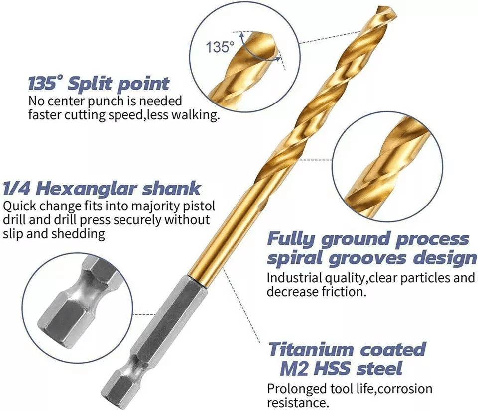 Titanium Coated HSS Twist Drill Bit Set With Quick Release Hex Shank Precision Metal Drilling Kit F 4