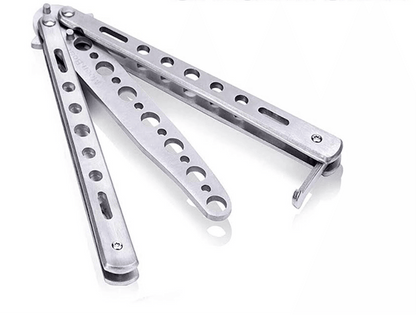 Balisong Butterfly Trainer Knife Practice Tool, Safe Metal Black Silver Flip Knife for Beginners & Gifting