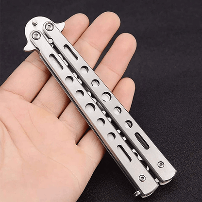 Balisong Butterfly Trainer Knife Practice Tool Safe Metal Black Silver Flip Knife For Beginners  Gi