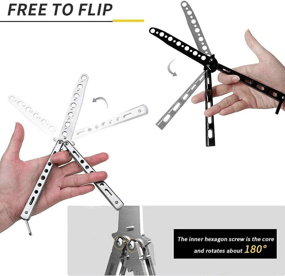 Balisong Butterfly Trainer Knife Practice Tool Safe Metal Black Silver Flip Knife For Beginners  Gi