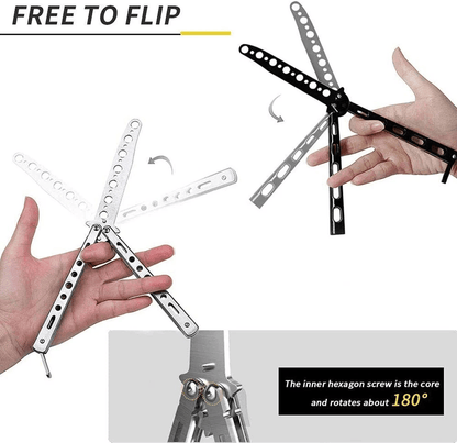 Balisong Butterfly Trainer Knife Practice Tool Safe Metal Black Silver Flip Knife For Beginners  Gi