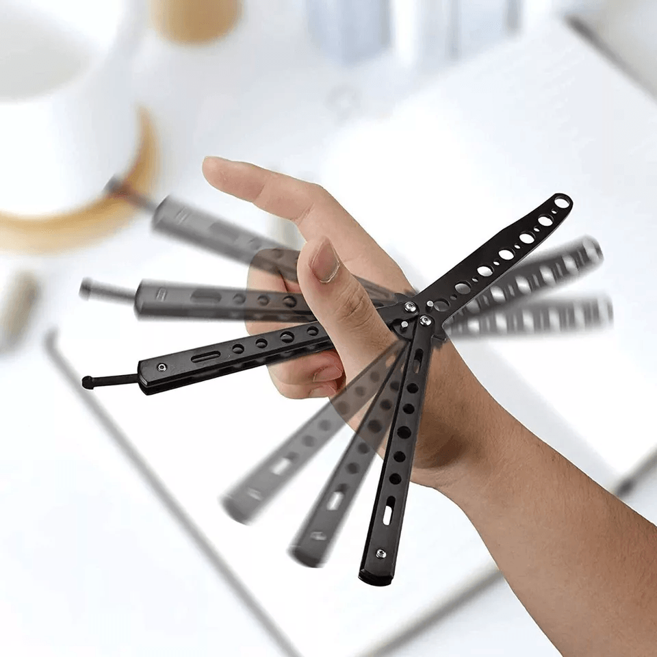 Balisong Butterfly Trainer Knife Practice Tool Safe Metal Black Silver Flip Knife For Beginners  Gi