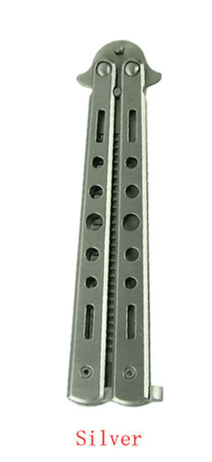Balisong Butterfly Trainer Knife Practice Tool Safe Metal Black Silver Flip Knife For Beginners  Gi