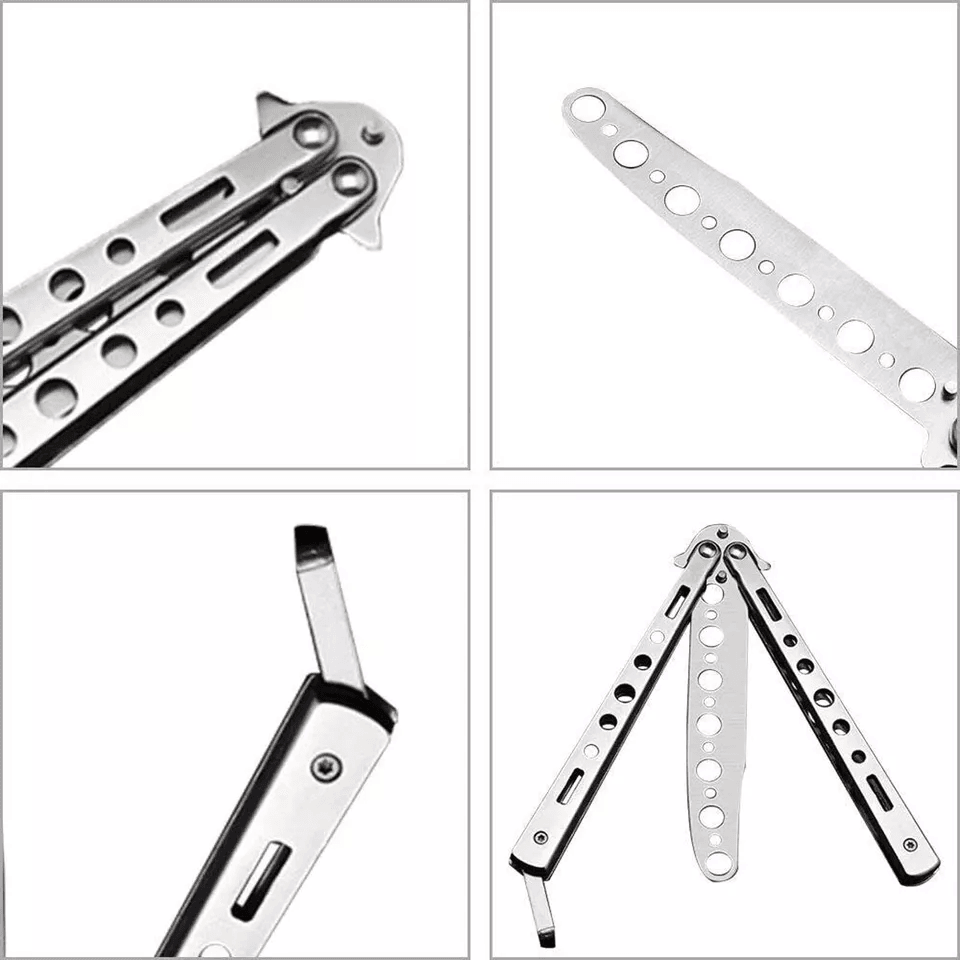 Balisong Butterfly Trainer Knife Practice Tool Safe Metal Black Silver Flip Knife For Beginners  Gi
