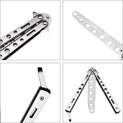 Balisong Butterfly Trainer Knife Practice Tool Safe Metal Black Silver Flip Knife For Beginners  Gi