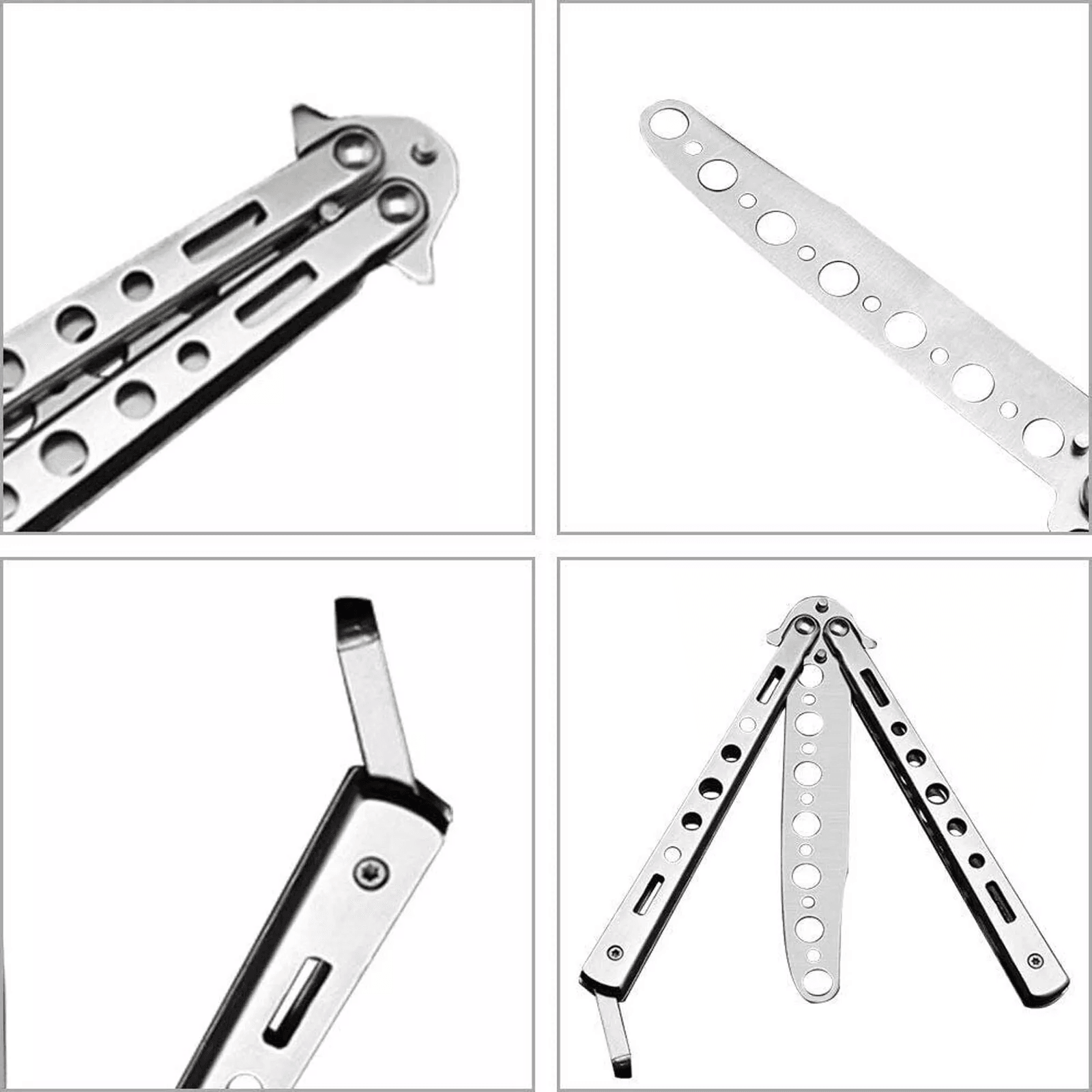 Balisong Butterfly Trainer Knife Practice Tool Safe Metal Black Silver Flip Knife For Beginners  Gi