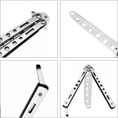 Balisong Butterfly Trainer Knife Practice Tool Safe Metal Black Silver Flip Knife For Beginners  Gi