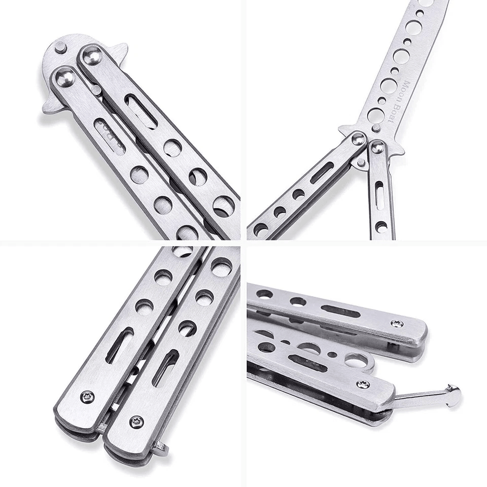 Balisong Butterfly Trainer Knife Practice Tool Safe Metal Black Silver Flip Knife For Beginners  Gi