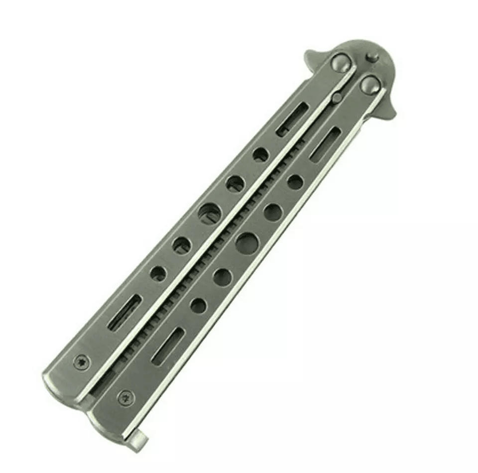 Balisong Butterfly Trainer Knife Practice Tool Safe Metal Black Silver Flip Knife For Beginners  Gi