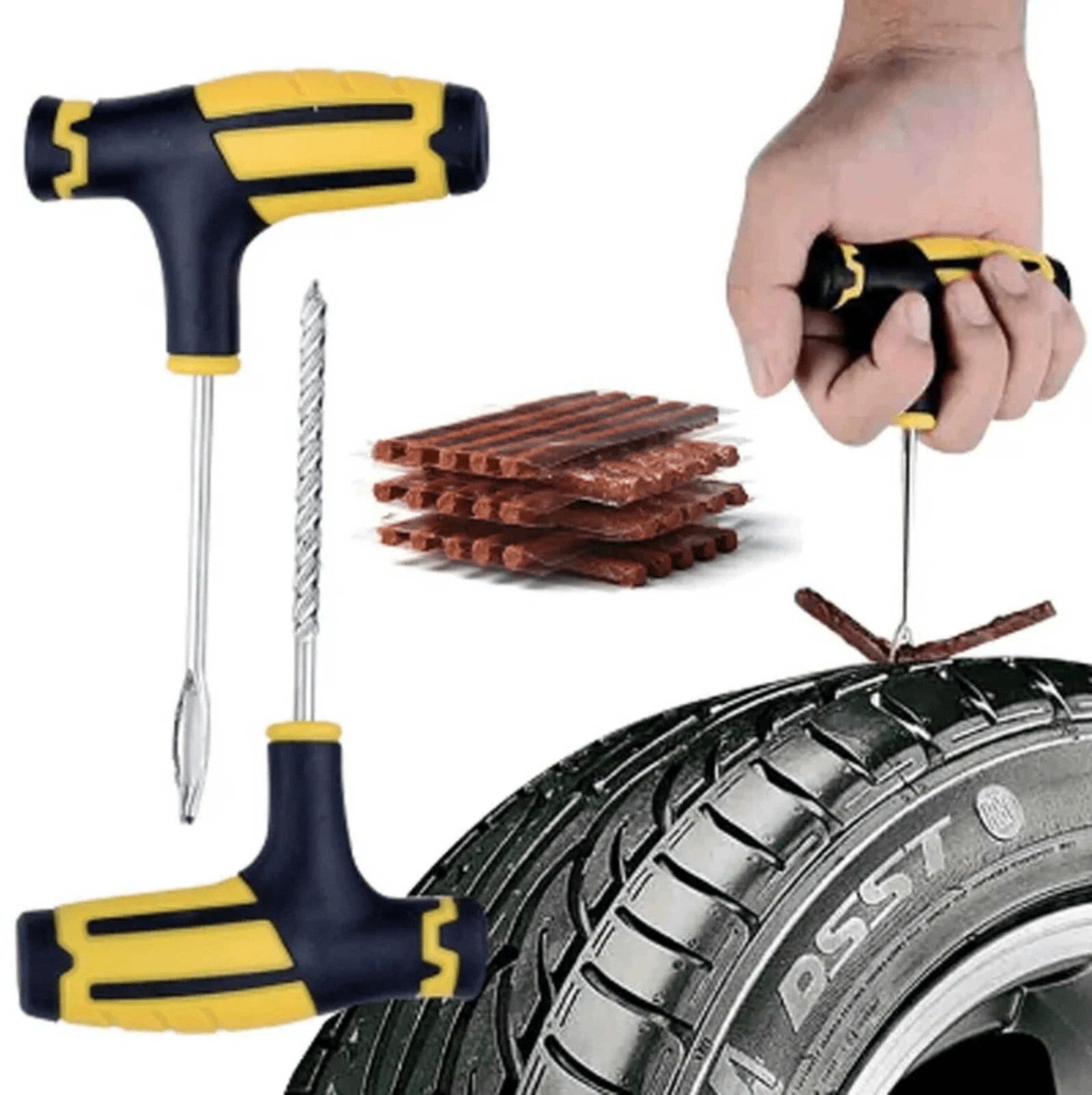 65pc Tire Repair Kit For Car Truck Motorcycle HeavyDuty DIY Flat Tire Plug Patch Kit With THandle T 3