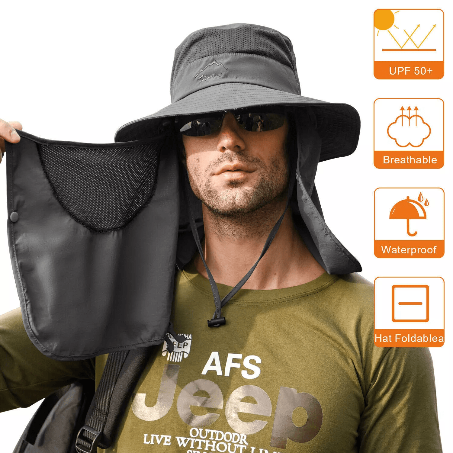 Wide Brim Sun Hat UV Protection Bucket Cap For Men Women Hiking Camping Fishing Safari Hat With Nec 7