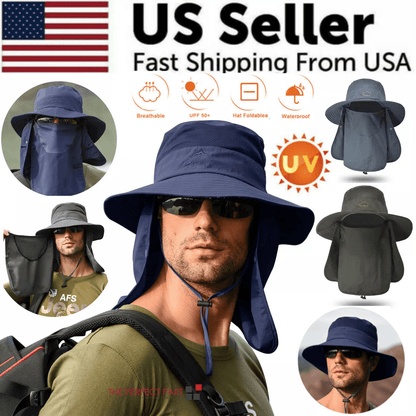 Wide Brim Sun Hat UV Protection Bucket Cap for Men Women Hiking, Camping, Fishing Safari Hat with Neck Flap Face Cover