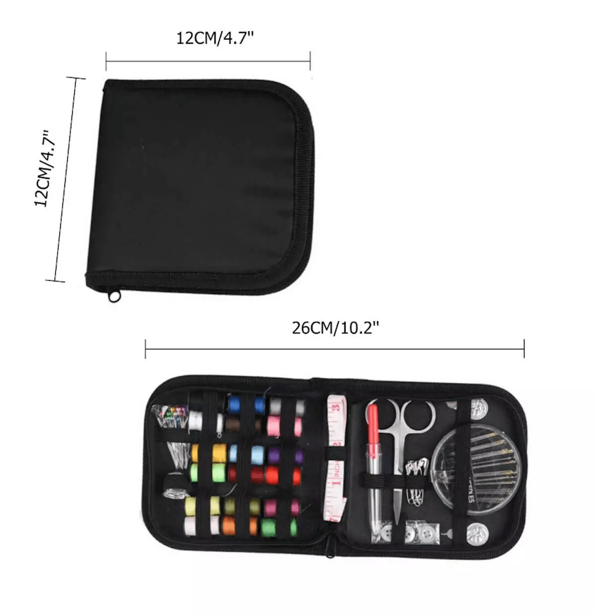 Compact Sewing Kit Thread Threader Needle Tape Measure Scissors Thimble Travel  Home Repair Set In  10
