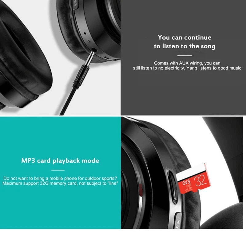 Super Bass Wireless Bluetooth Headphones Foldable Stereo Over Ear Earphones With Mic LED Light For  3