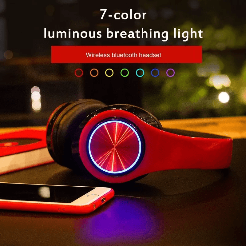 Super Bass Wireless Bluetooth Headphones Foldable Stereo Over Ear Earphones With Mic LED Light For  1