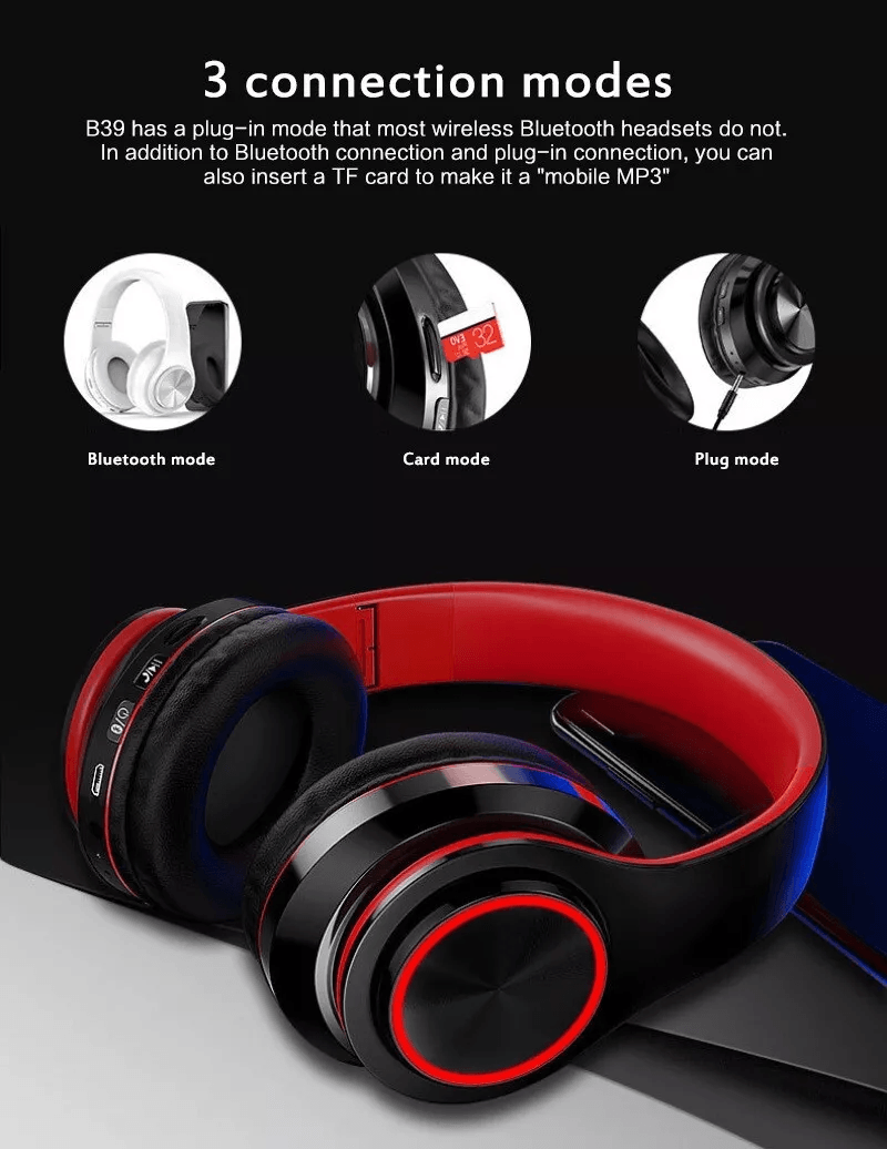 Super Bass Wireless Bluetooth Headphones Foldable Stereo Over Ear Earphones With Mic LED Light For  7