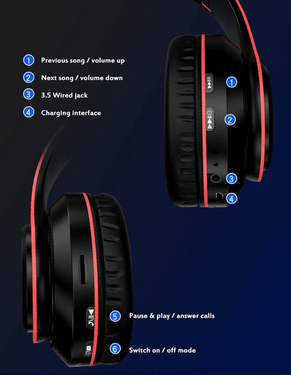 Super Bass Wireless Bluetooth Headphones Foldable Stereo Over Ear Earphones With Mic LED Light For  8