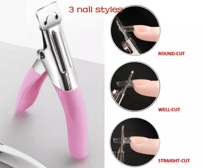 Professional Acrylic False Nail Tip Cutter Clipper, Pink Spring-Loaded Nail Trimmer for Manicure, Fake Nail, and Salon