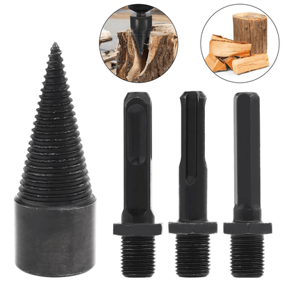 Wood Splitter Drill Bit Set, High Speed Twist Firewood Cone Screw Driver for Efficient Log Splitting