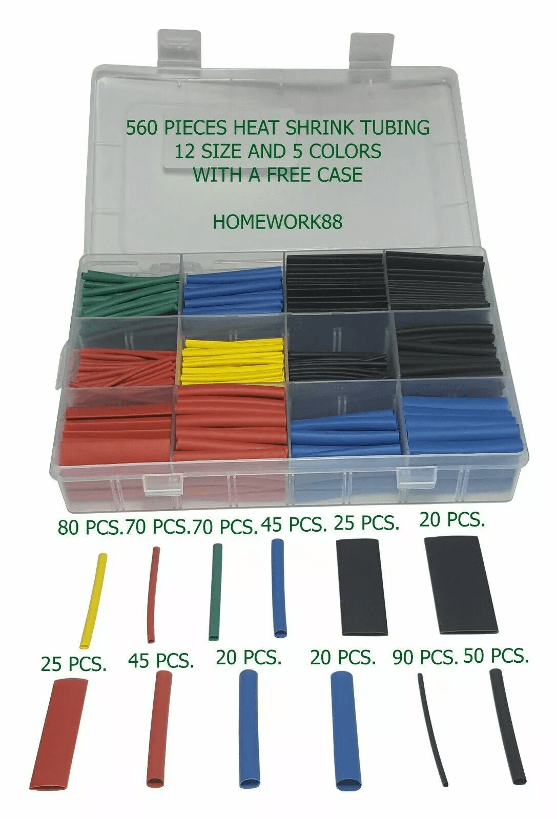 560Pcs Heat Shrink Tubing Kit Wire Cable Sleeve Assortment With Case For Automotive Marine Electric 1