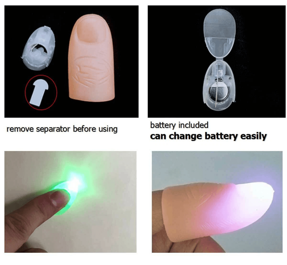 LED Finger Thumbs Light Prank Trick  MultiColor Magic Prop For Parties Bars And Shows 7