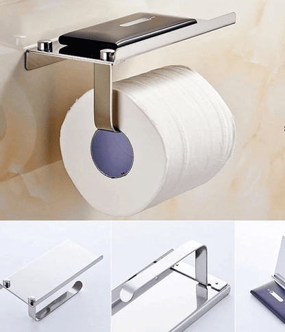 Wall Mounted Toilet Paper Holder With Phone Shelf Bathroom Storage Rack 1